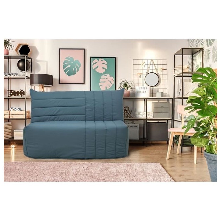 Banquette BZ 2 places BECCI - Tissu bleu de prusse - Matelas Bultex - L142 x P101 x H95cm - Fabrication française Banquette BZ 2 places BECCI - Tissu bleu de prusse - Matelas Bultex - L142 x P101 x H95cm - Fabrication française