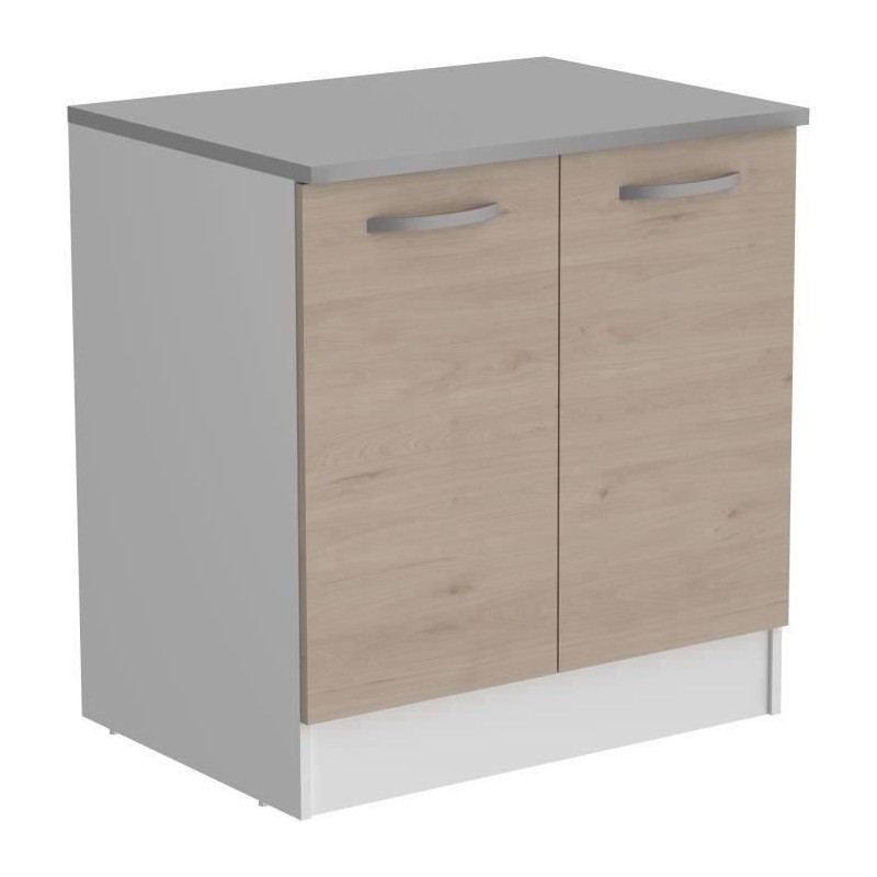 OSLO Meuble Bas 2 portes + plan - Décor Chene Jackson - L 80 x P 60 x