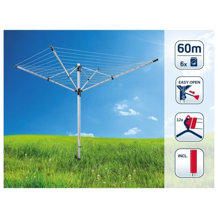 Séchoir parapluie Leifheit LinoLift 600 QuickStart 85282, étendoir jardin avec 60m d'étendage, housse et douille de fixation, Séchoir parapluie Leifheit LinoLift 600 QuickStart 85282, étendoir jardin avec 60m d'étendage, housse et douille de fixation,