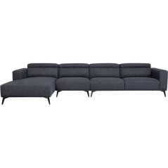 Canapé d'angle modulable - 4 places - LEONIE - Tissu Noir - Tetieres