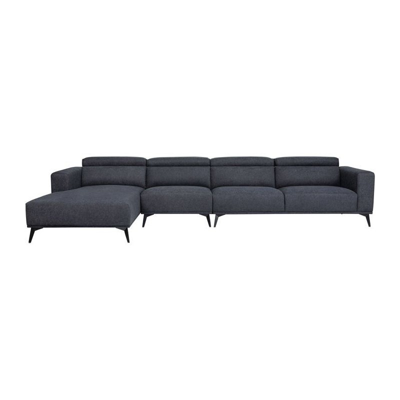 Canapé d'angle modulable - 4 places - LEONIE - Tissu Noir - Tetieres