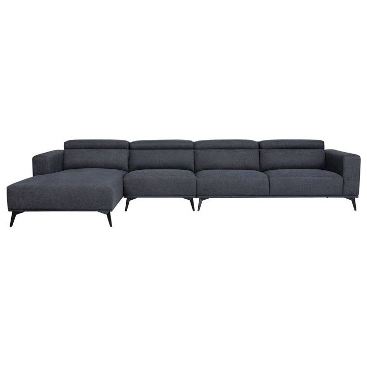 Canapé d'angle modulable - 4 places - LEONIE - Tissu Noir - Tetieres ajustables - 357 x 175 x 75 cm Canapé d'angle modulable - 4 places - LEONIE - Tissu Noir - Tetieres ajustables - 357 x 175 x 75 cm