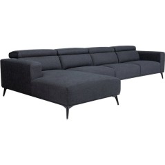 Canapé d'angle modulable - 4 places - LEONIE - Tissu Noir - Tetieres