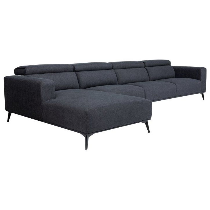 Canapé d'angle modulable - 4 places - LEONIE - Tissu Noir - Tetieres ajustables - 357 x 175 x 75 cm Canapé d'angle modulable - 4 places - LEONIE - Tissu Noir - Tetieres ajustables - 357 x 175 x 75 cm