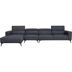 Canapé d'angle modulable - 4 places - LEONIE - Tissu Noir - Tetieres