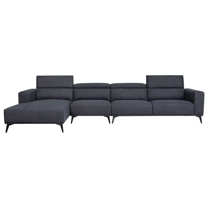 Canapé d'angle modulable - 4 places - LEONIE - Tissu Noir - Tetieres ajustables - 357 x 175 x 75 cm Canapé d'angle modulable - 4 places - LEONIE - Tissu Noir - Tetieres ajustables - 357 x 175 x 75 cm