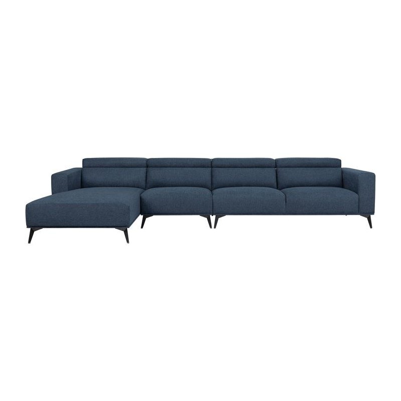 Canapé d'angle modulable - 4 places - LEONIE - Tissu Bleu Chambray -