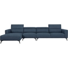Canapé d'angle modulable - 4 places - LEONIE - Tissu Bleu Chambray -