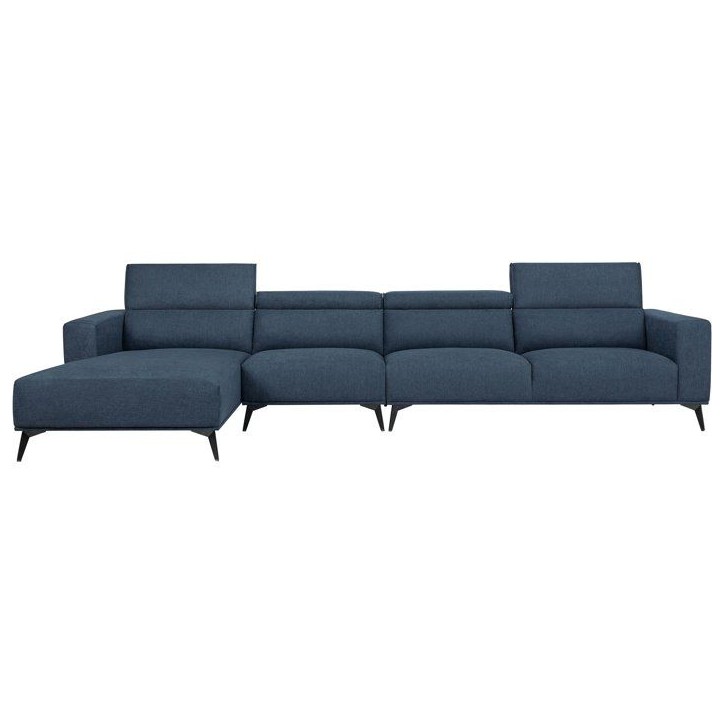 Canapé d'angle modulable - 4 places - LEONIE - Tissu Bleu Chambray - Tetieres ajustables - 357 x 175 x 75 cm Canapé d'angle modulable - 4 places - LEONIE - Tissu Bleu Chambray - Tetieres ajustables - 357 x 175 x 75 cm