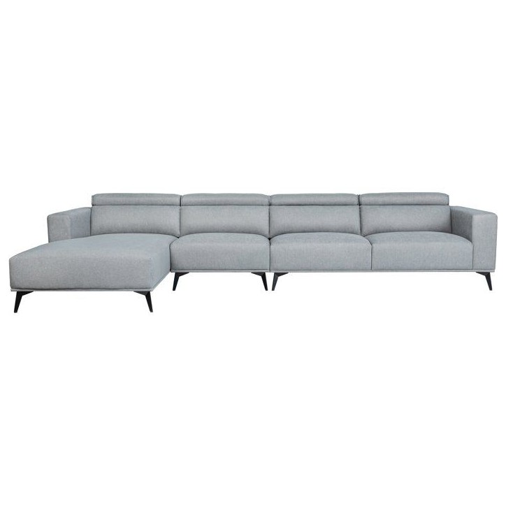 Canapé d'angle modulable - 4 places - LEONIE - Tissu Gris clair - Tetieres ajustables - 357 x 175 x 75 cm Canapé d'angle modulable - 4 places - LEONIE - Tissu Gris clair - Tetieres ajustables - 357 x 175 x 75 cm