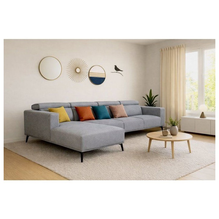 Canapé d'angle modulable - 4 places - LEONIE - Tissu Gris clair - Tetieres ajustables - 357 x 175 x 75 cm Canapé d'angle modulable - 4 places - LEONIE - Tissu Gris clair - Tetieres ajustables - 357 x 175 x 75 cm