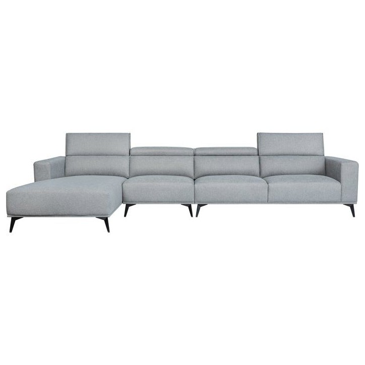 Canapé d'angle modulable - 4 places - LEONIE - Tissu Gris clair - Tetieres ajustables - 357 x 175 x 75 cm Canapé d'angle modulable - 4 places - LEONIE - Tissu Gris clair - Tetieres ajustables - 357 x 175 x 75 cm