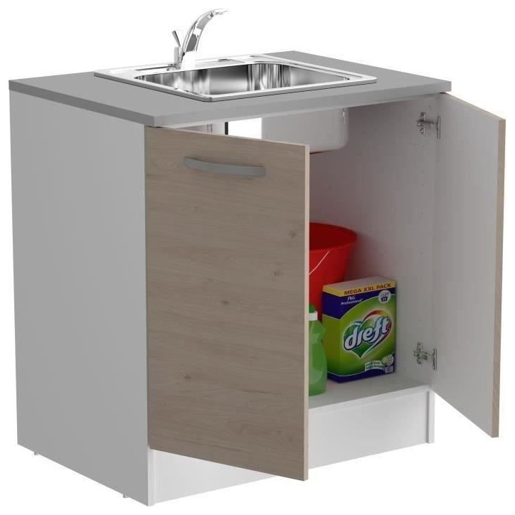 OSLO Meuble Bas 2 portes + plan - Décor Chene Jackson - L 80 x P 60 x H 86 cm OSLO Meuble Bas 2 portes + plan - Décor Chene Jackson - L 80 x P 60 x H 86 cm