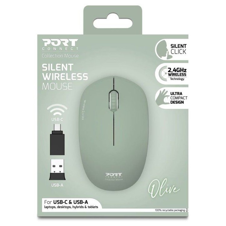 Souris sans fil - PORT Designs - 900543 Collection II - 2.4 GHz - Olive Vert Souris sans fil - PORT Designs - 900543 Collection II - 2.4 GHz - Olive Vert
