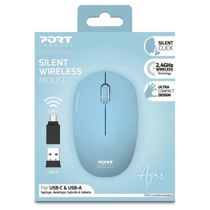 Souris sans fil - PORT Designs - 900544 Collection II - 2.4 GHz - Bleu azur Souris sans fil - PORT Designs - 900544 Collection II - 2.4 GHz - Bleu azur