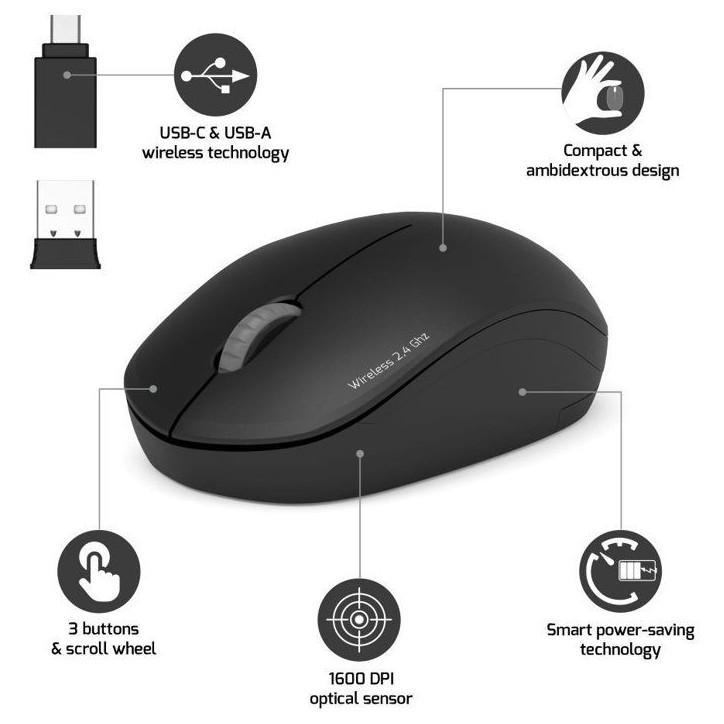 Souris sans fil - PORT Designs - 900540 Collection II - 2.4 GHz - Graphite Noir Souris sans fil - PORT Designs - 900540 Collection II - 2.4 GHz - Graphite Noir