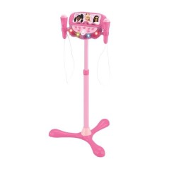 Microphone Barbie sur pied ajustable lumineux avec enceinte, 2 Micros