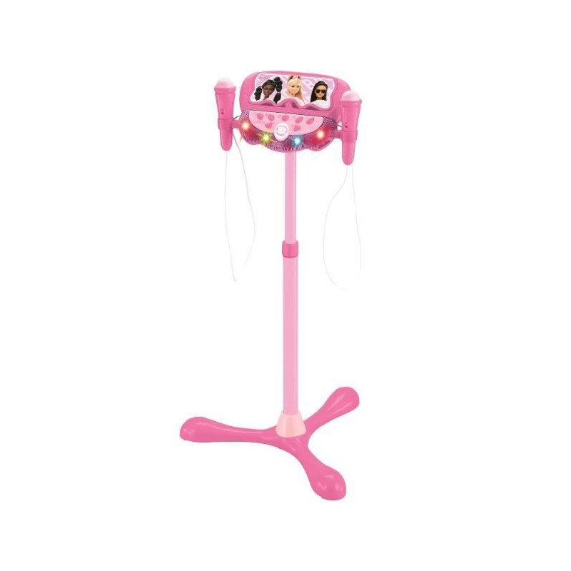 Microphone Barbie sur pied ajustable lumineux avec enceinte, 2 Micros