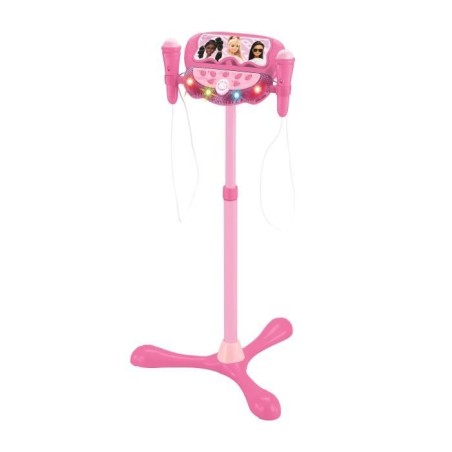 Microphone Barbie sur pied ajustable lumineux avec enceinte, 2 Micros