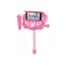 Microphone Barbie sur pied ajustable lumineux avec enceinte, 2 Micros