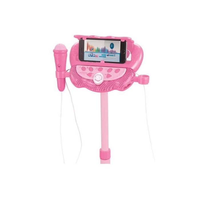 Microphone Barbie sur pied ajustable lumineux avec enceinte, 2 Micros et Effets vocaux, Enceinte Bluetooth Microphone Barbie sur pied ajustable lumineux avec enceinte, 2 Micros et Effets vocaux, Enceinte Bluetooth