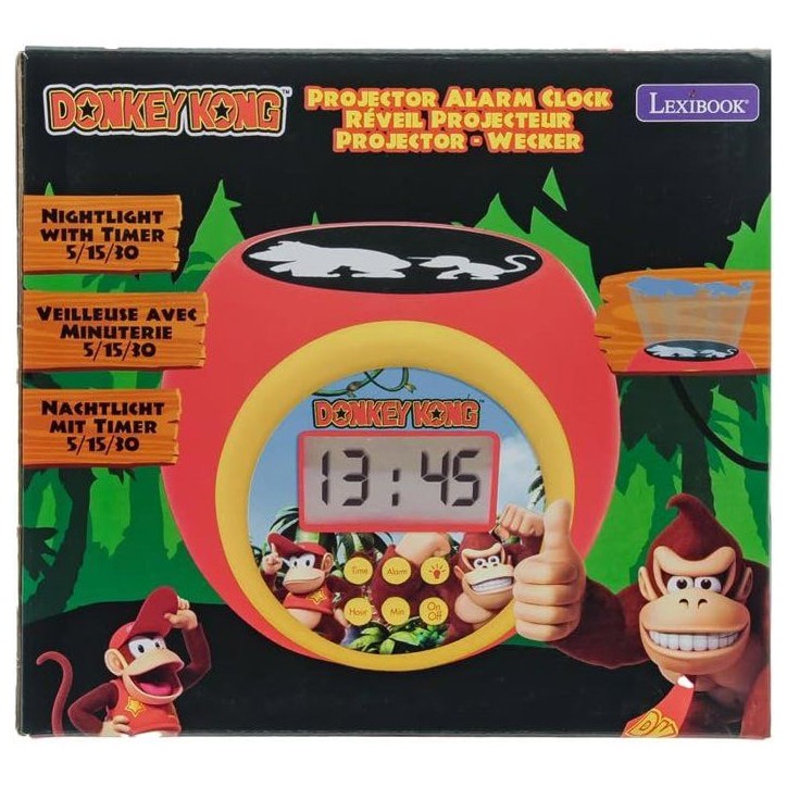 Lexibook - Réveil-projecteur Donkey Kong - Fonction Alarme et répétition Snooz - Veilleuse avec minuterie - Ecran LCD - Piles Lexibook - Réveil-projecteur Donkey Kong - Fonction Alarme et répétition Snooz - Veilleuse avec minuterie - Ecran LCD - Piles