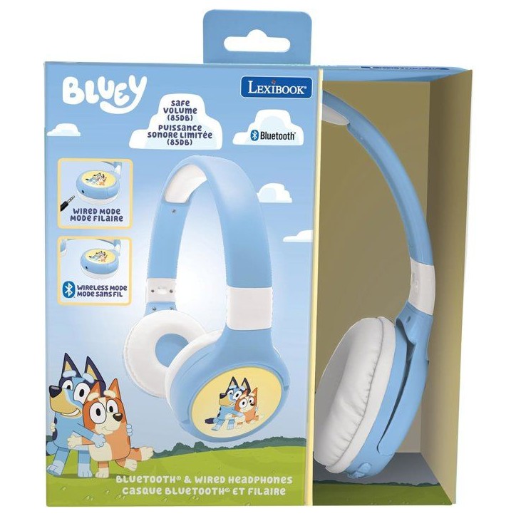 LEXIBOOK - Casque 2 en 1 Bluetooth et Filaire confortable et pliable avec limitation de son, design - Bluey LEXIBOOK - Casque 2 en 1 Bluetooth et Filaire confortable et pliable avec limitation de son, design - Bluey