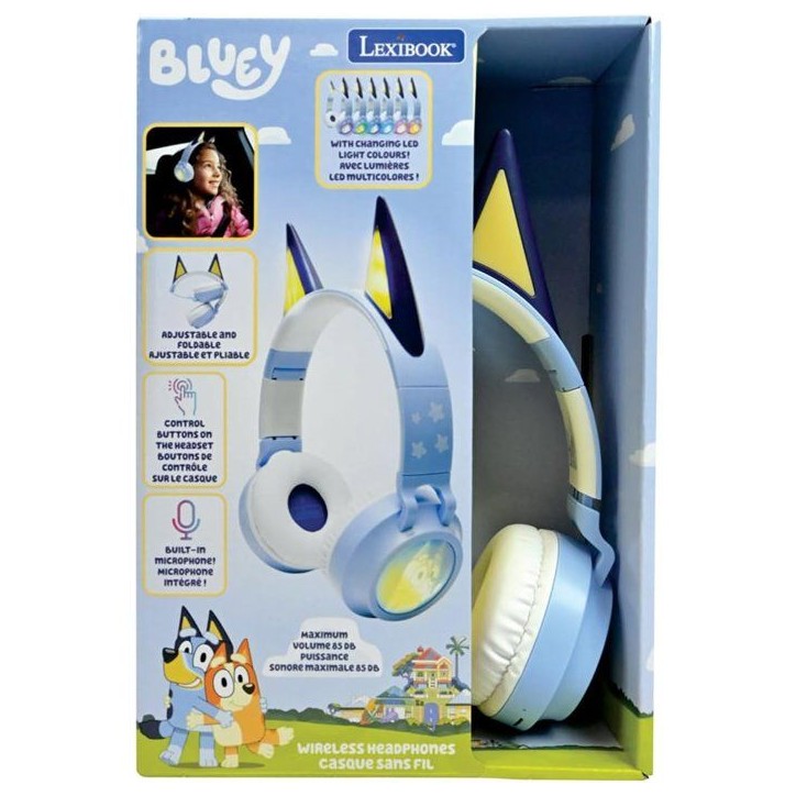 LEXIBOOK - Casque lumineux pliable Bluetooth et filaire avec un design 3D de l'univers Bluey avec limitation du volume LEXIBOOK - Casque lumineux pliable Bluetooth et filaire avec un design 3D de l'univers Bluey avec limitation du volume