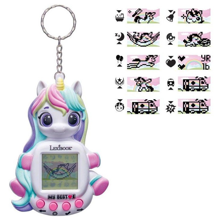 Console Compagnon Animal virtuel My Best-E - Licorne - Lexibook - Plus de 1900 animations - 3 Mini-Jeux - Porte-clés -Des 5 ans