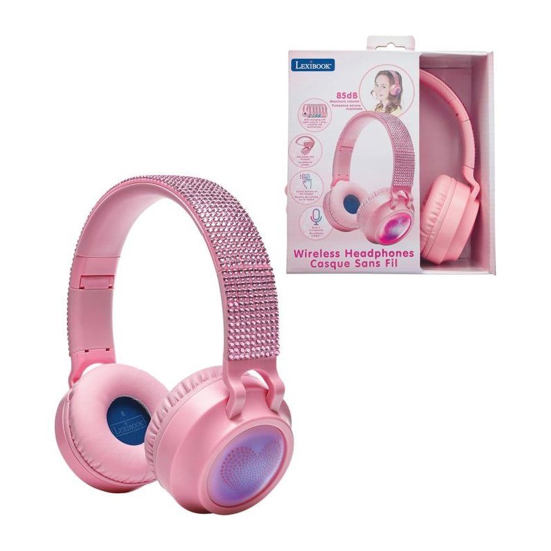 LEXIBOOK - Casque lumineux pliable Bluetooth et filaire avec un design