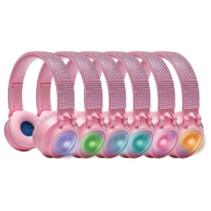 LEXIBOOK - Casque lumineux pliable Bluetooth et filaire avec un design 3D strass roses avec limitation du volume LEXIBOOK - Casque lumineux pliable Bluetooth et filaire avec un design 3D strass roses avec limitation du volume