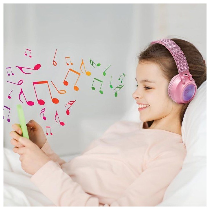 LEXIBOOK - Casque lumineux pliable Bluetooth et filaire avec un design 3D strass roses avec limitation du volume LEXIBOOK - Casque lumineux pliable Bluetooth et filaire avec un design 3D strass roses avec limitation du volume