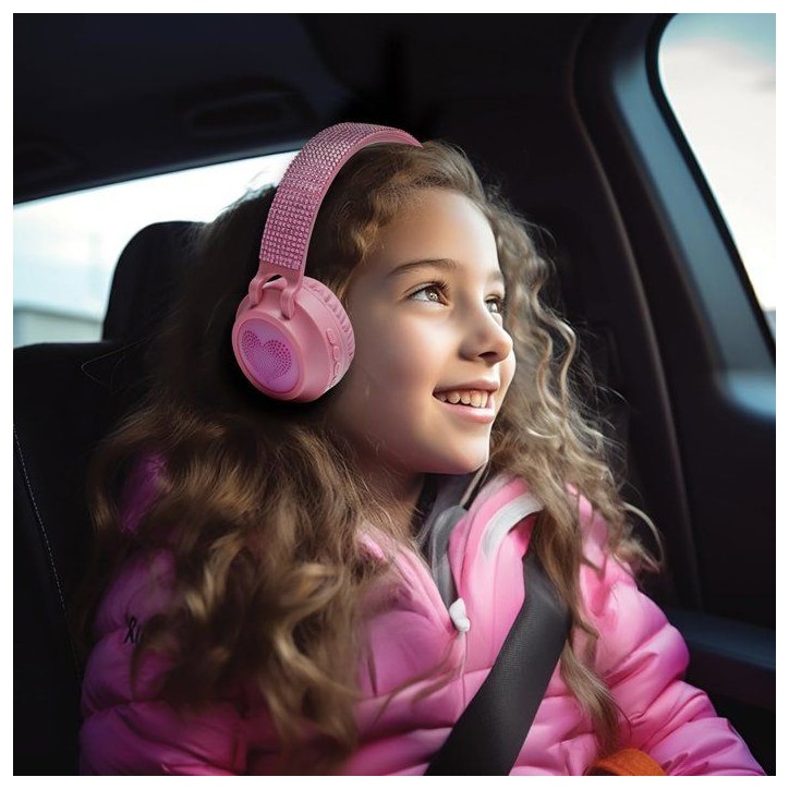 LEXIBOOK - Casque lumineux pliable Bluetooth et filaire avec un design 3D strass roses avec limitation du volume LEXIBOOK - Casque lumineux pliable Bluetooth et filaire avec un design 3D strass roses avec limitation du volume