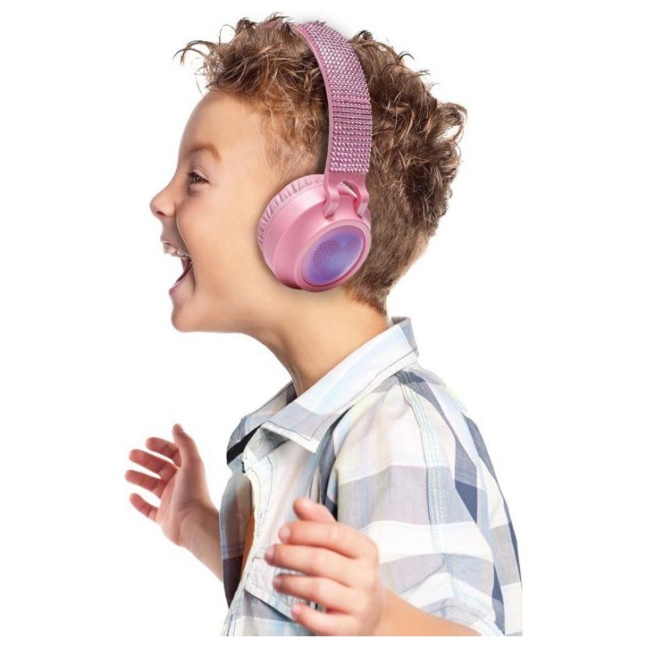 LEXIBOOK - Casque lumineux pliable Bluetooth et filaire avec un design 3D strass roses avec limitation du volume LEXIBOOK - Casque lumineux pliable Bluetooth et filaire avec un design 3D strass roses avec limitation du volume