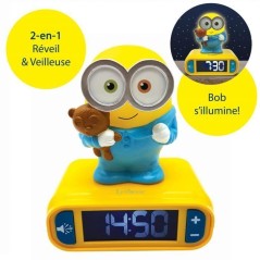 LEXIBOOK - Réveil veilleuse Les Minions - Sons et mélodies, écran LCD rétro-éclairé et lumineux - Jaune