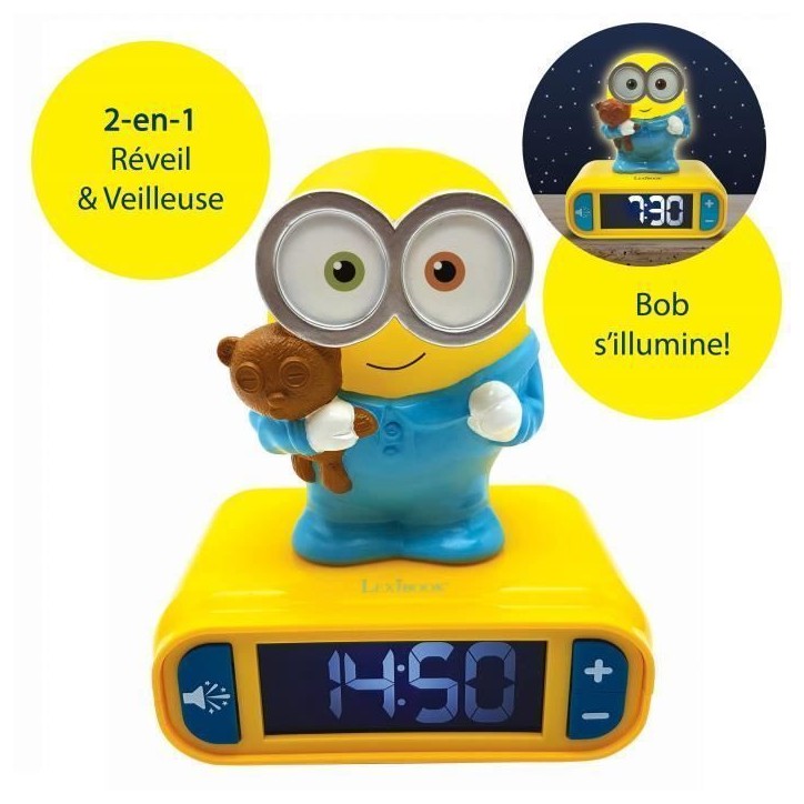 LEXIBOOK - Réveil veilleuse Les Minions - Sons et mélodies, écran LCD rétro-éclairé et lumineux - Jaune LEXIBOOK - Réveil veilleuse Les Minions - Sons et mélodies, écran LCD rétro-éclairé et lumineux - Jaune