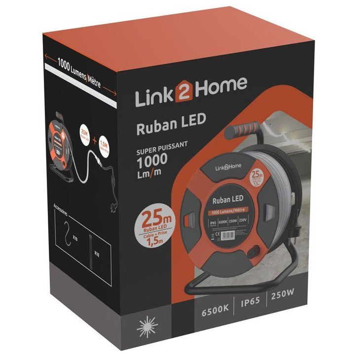 Enrouleur LED - LINK2HOME - 25 m - 1000 Lm - 10 W Enrouleur LED - LINK2HOME - 25 m - 1000 Lm - 10 W