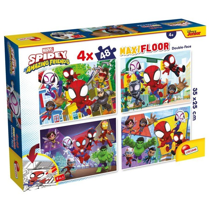 Puzzle MaxiFloor double face - Spidey - LISCIANIGIOCHI - 4 x 48 pieces - Des 4 ans Puzzle MaxiFloor double face - Spidey - LISCIANIGIOCHI - 4 x 48 pieces - Des 4 ans