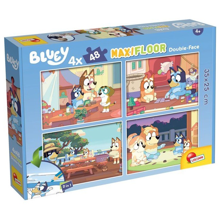 Puzzle MaxiFloor double face - Bluey - LISCIANIGIOCHI - 4 x 48 pieces - Des 4 ans Puzzle MaxiFloor double face - Bluey - LISCIANIGIOCHI - 4 x 48 pieces - Des 4 ans