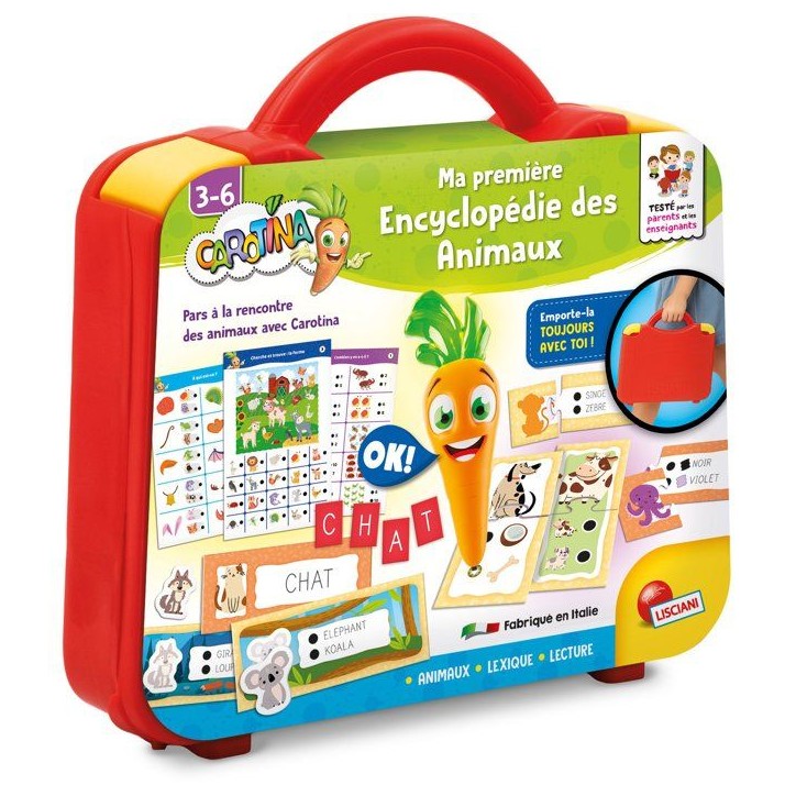 CAROTINA Valisette Encyclopédie des Animaux - Stylo Parlant - LISCIANIGIOCHI - Quiz & Bureau Portable - Des 3 ans CAROTINA Valisette Encyclopédie des Animaux - Stylo Parlant - LISCIANIGIOCHI - Quiz & Bureau Portable - Des 3 ans