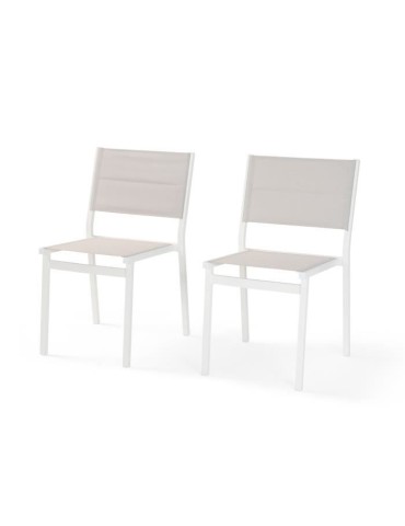 Lot de 2 chaises de jardin en aluminium et textilene - Blanc - 54 x 48 x 84 cm