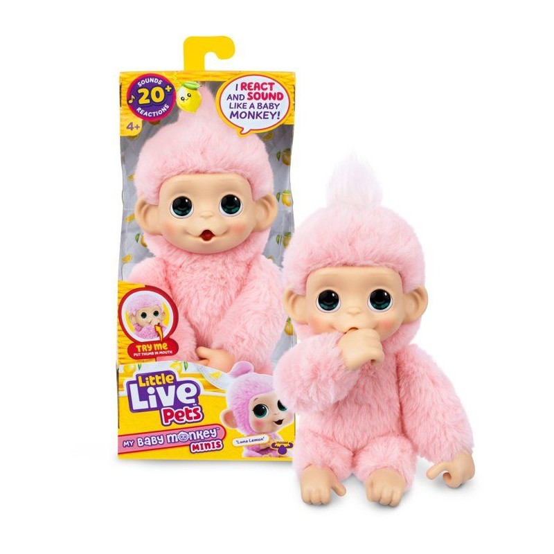 Peluche - LITTLE LIVE PETS - Mon bébé singe mini - Rose - Des 4 ans