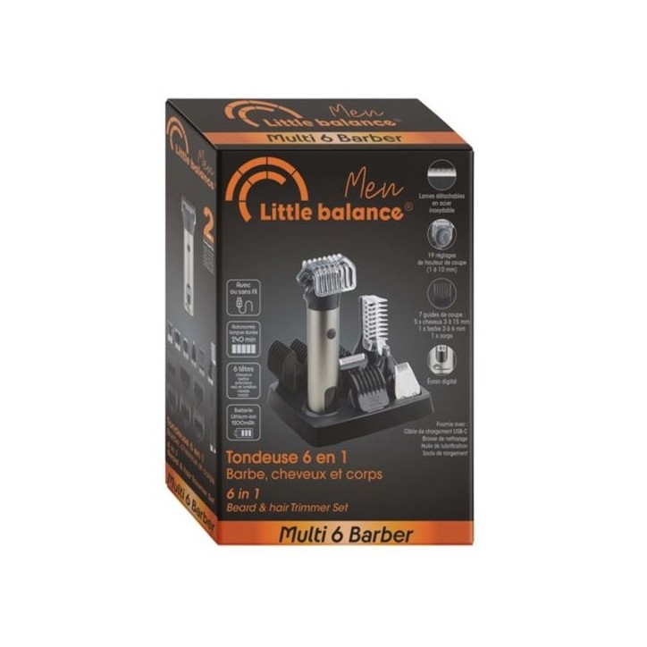 Tondeuse multifonction - LITTLE BALANCE - 6 Barber 6-en-1 - 240 min - 6 tetes - Inox Tondeuse multifonction - LITTLE BALANCE - 6 Barber 6-en-1 - 240 min - 6 tetes - Inox