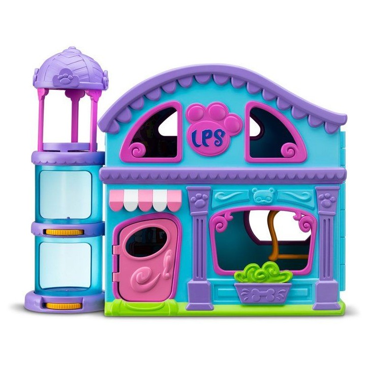 Coffret de jeu avec 4 Pet Shop inclus et + 20 accessoires - BANDAI - Littlest Pet Shop - La grande maison des Pet Shop deluxe