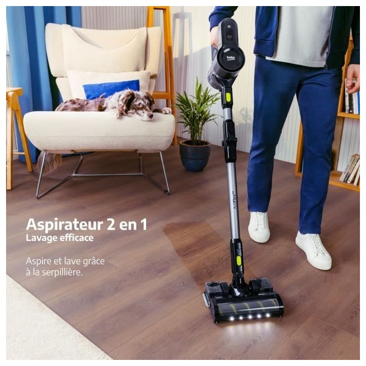 BEKO VRT84225VI - Aspirateur Balai sans fil - Puissance d'aspiration 100 Air Watts - Brosse éclairée - Autonomie jusqu'a 45 mi BEKO VRT84225VI - Aspirateur Balai sans fil - Puissance d'aspiration 100 Air Watts - Brosse éclairée - Autonomie jusqu'a 45 mi