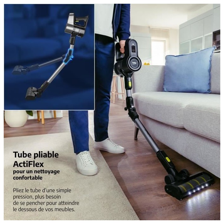 BEKO VRT84225VI - Aspirateur Balai sans fil - Puissance d'aspiration 100 Air Watts - Brosse éclairée - Autonomie jusqu'a 45 mi BEKO VRT84225VI - Aspirateur Balai sans fil - Puissance d'aspiration 100 Air Watts - Brosse éclairée - Autonomie jusqu'a 45 mi