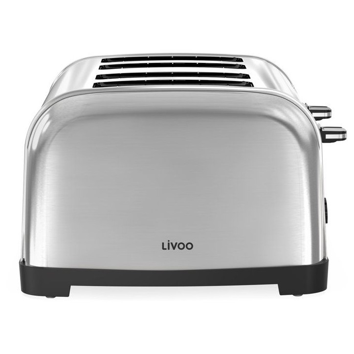Grille-pain 4 fentes - LIVOO - DOD197 - 1700 W - 2 thermostats indépendants et réglables : 7 niveaux - Acier inoxydable