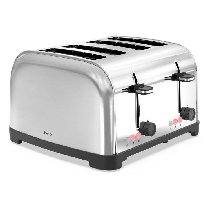 Grille-pain 4 fentes - LIVOO - DOD197 - 1700 W - 2 thermostats indépendants et réglables : 7 niveaux - Acier inoxydable
