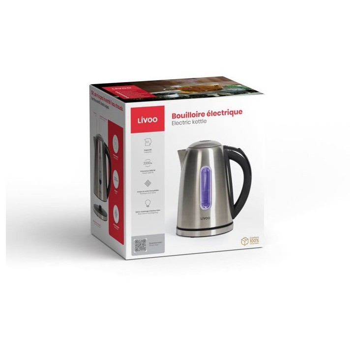 Bouilloire - LIVOO - DOD195 - 2200 W - 1,7 L - Socle 360° - Acier inoxydable Bouilloire - LIVOO - DOD195 - 2200 W - 1,7 L - Socle 360° - Acier inoxydable