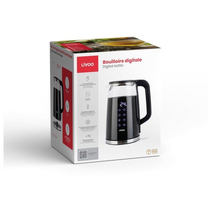 Bouilloire digitale - LIVOO - DOD198 - 2200 W - 1,7 L - Verre transparent Bouilloire digitale - LIVOO - DOD198 - 2200 W - 1,7 L - Verre transparent